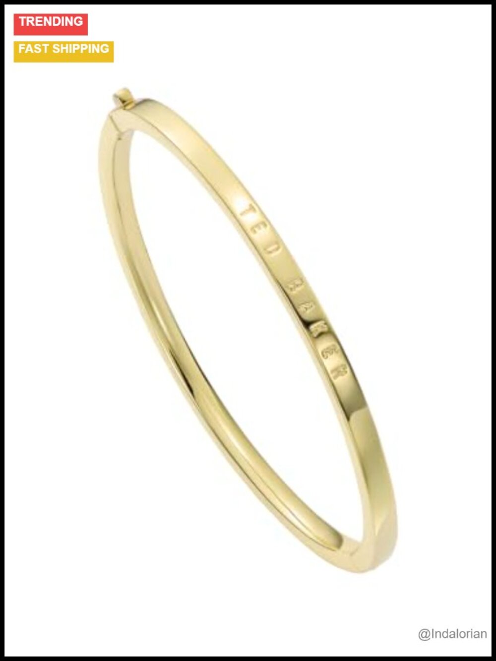 Slim Bangle Bracelet Gold Tone Plated Brass Hinged Logo